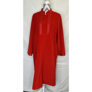 Vintage Vanity Fair Velour Zip House Coat / Robe Size Lg Red Quilted Detail